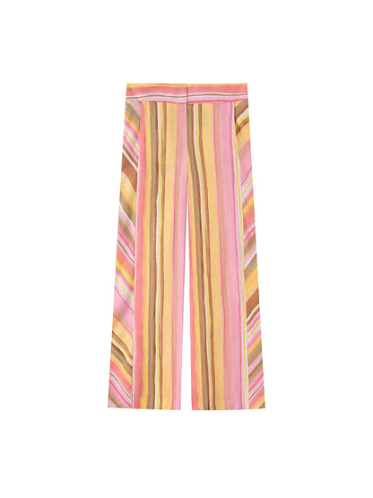 TFMLN New Women Pant Sweet Striped Straight Colorful Multicolor Wide Leg Long Pants Casual Fashion Streetwear Ladies Outfit