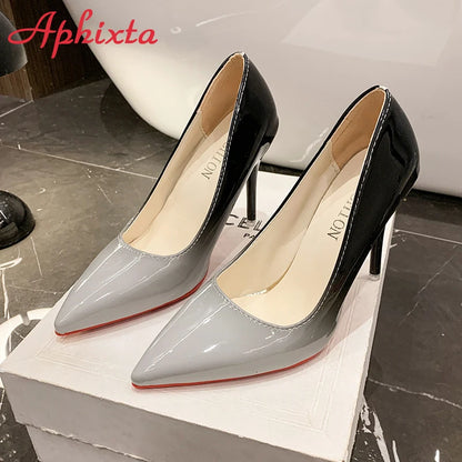 Aphixta Sexy Red Bottom High Heels For Ladies Women 10cm Stiletto Gradient Pointed Toe Shoes Party Shoes Plus Big Size 44-53