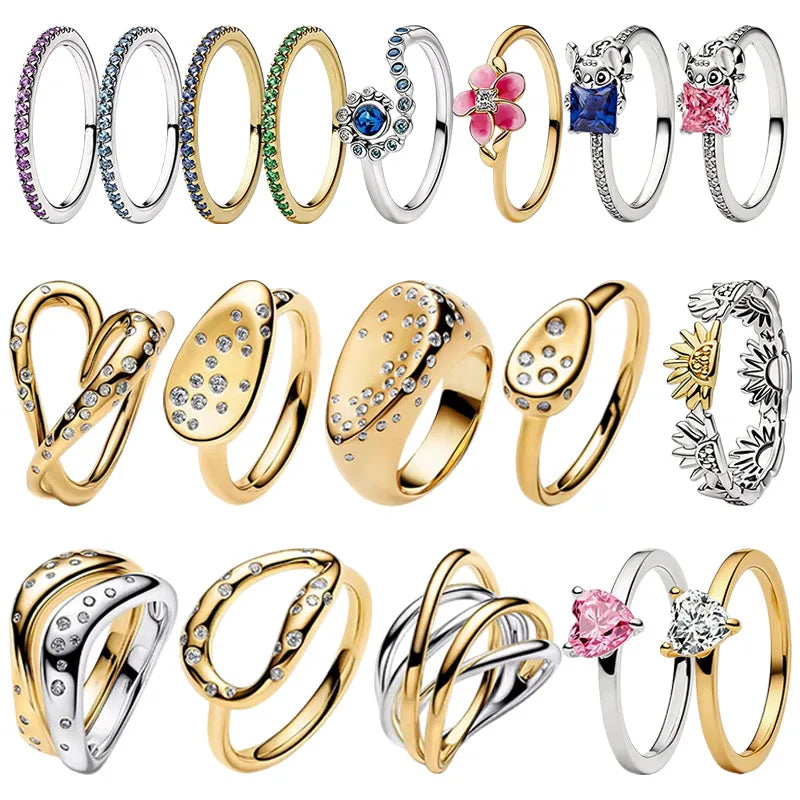 2026 Summer New 925 Silver Ocean Wave Ring Flower Love Women's Ring Fashion DIY Jewelry Gift
