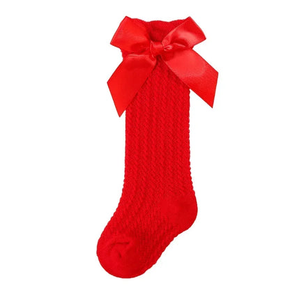 Baby Girl Socks Summer Fall Toddlers Bow Long Sock Kids Knee High Soft Cotton Mesh Bow Decorative Lace Stocking 0-3Year