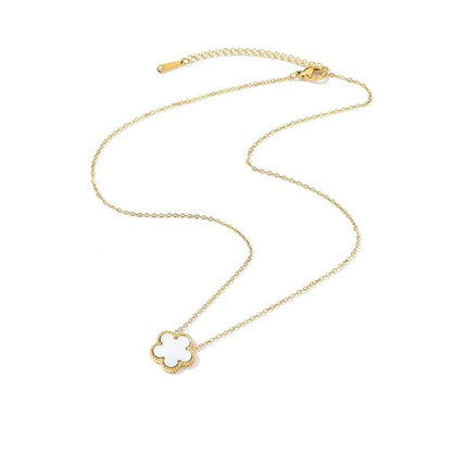 14K Gold Plated Stainless Steel Necklace Woman Five Leaf Petals Double