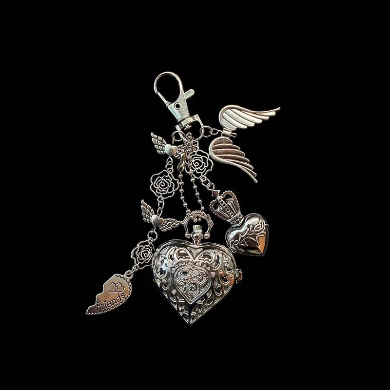 Original Hollow Heart Pocket Watch Chain Keychain Design Steampunk Clock Vintage Necklace Pendant Jewelry Watch Men Women Gift