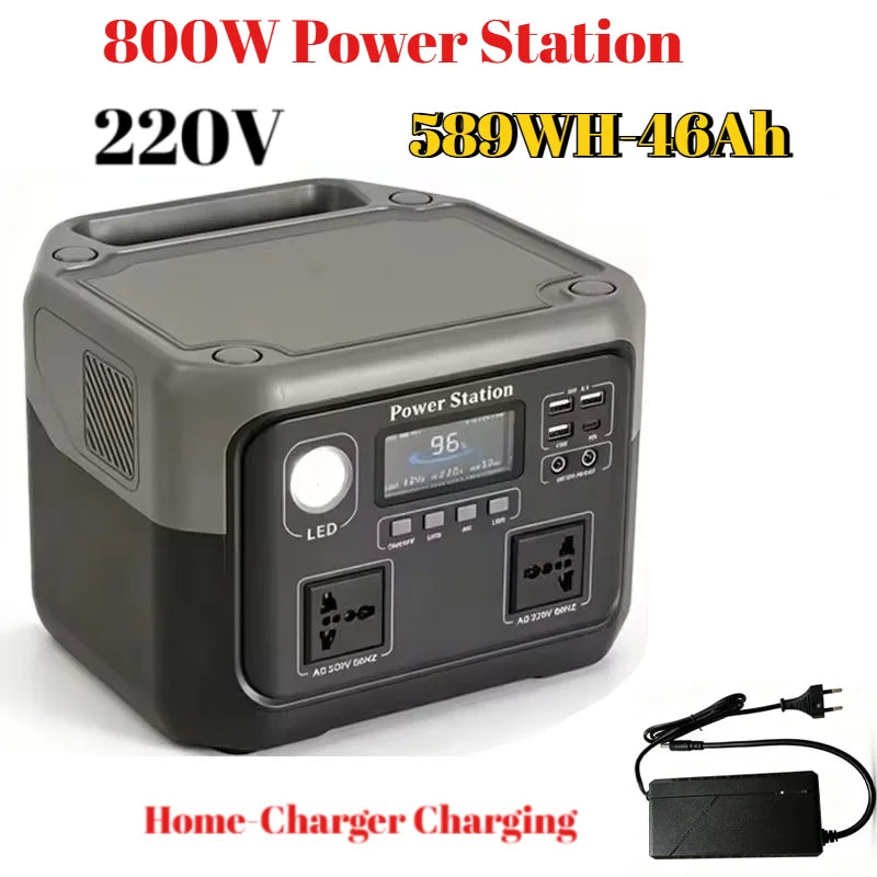 New 800W 589WH Portable Power Station 600W/800W Solar Generator LiFePO4 Backup Power Bank for Outdoor Camping Home Emergency