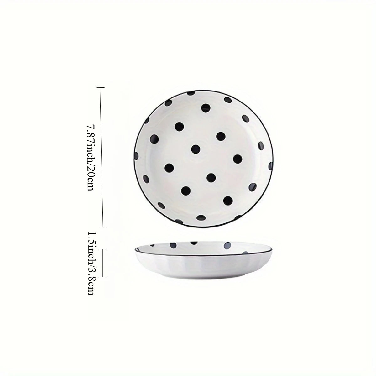 4Pcs Black Polka Dot Ceramic Plates Set,  Microwave Dishwasher Safe for Salad, Pasta, Dessert, Home Kitchen Tableware