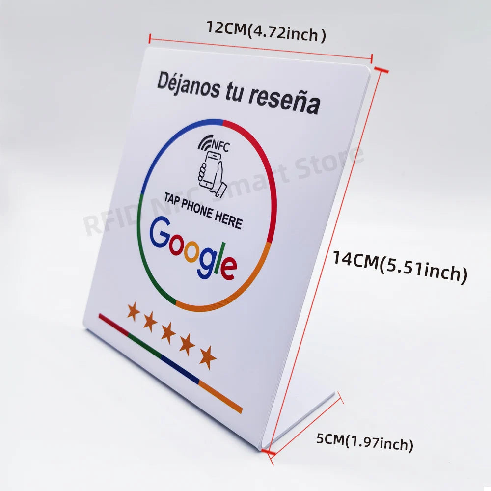 13.56Mhz Programmable Google Review Card NFC Station Table NFC Google Reviews Display Card Standing Déjanos Tu Reseña