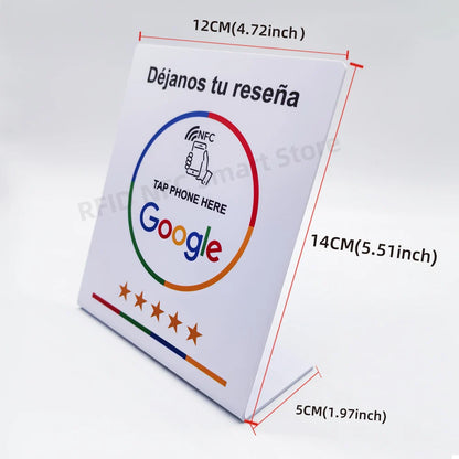 13.56Mhz Programmable Google Review Card NFC Station Table NFC Google Reviews Display Card Standing Déjanos Tu Reseña
