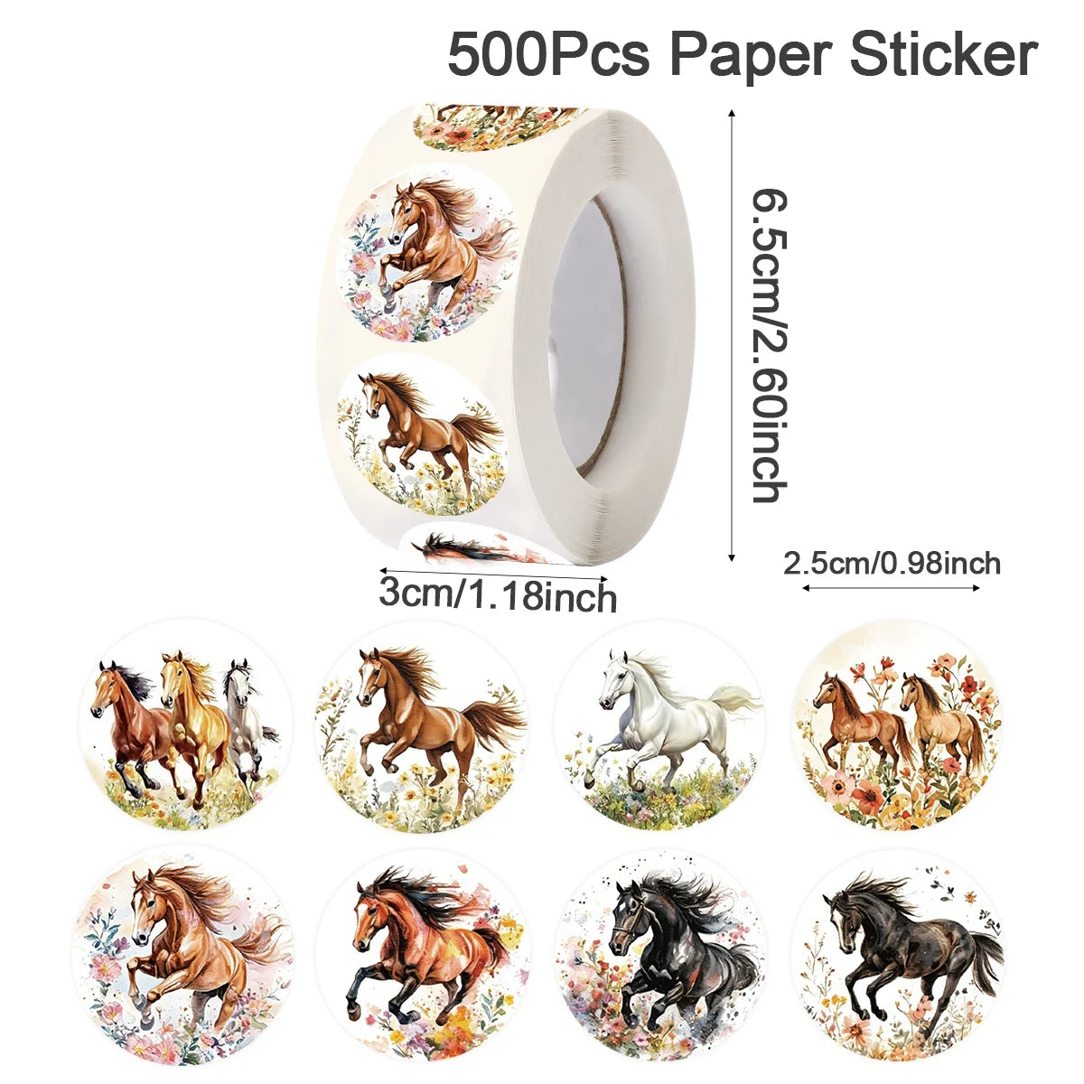 500pcs Horse Themed Round Stickers Gift Sealing Decals DIY Scrapbook Notebook Phone Stickers Holiday Decoration Supplies Gifts