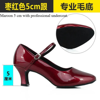 Women Patent Leather Shiny Closed Toe Salsa Shoes Black Gold Silver Red Ballroom Tango Latin Dance Shoes for Woman 5cm/7cm Heels
