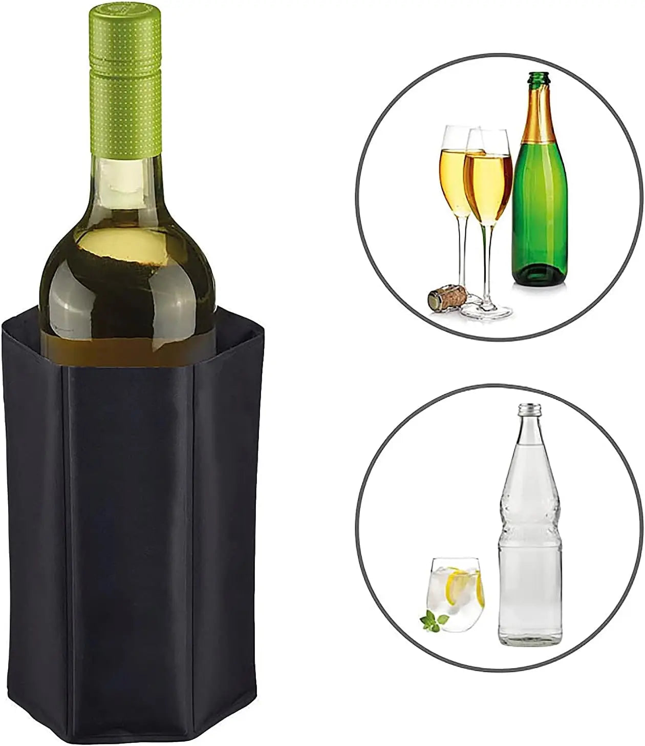 Rapid Ice Wine Bottle Cooler Reusable & Elegant Chill Cooler with Sleeve & Refrigerant Gel Iceless Chiller for Champagne Beer