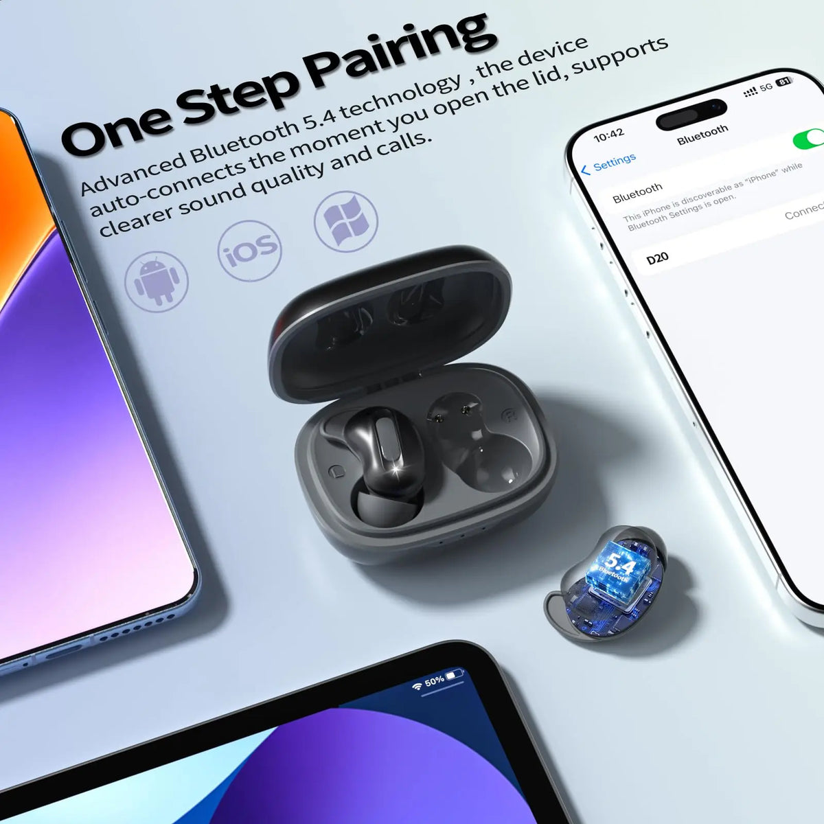 D20 Mini Sleep Earbuds for Side Sleepers | ANC Bluetooth 5.4 48H Battery IP7 Waterproof Hi-Fi Bass ENC Mic.