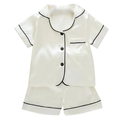 Boys Girls Ice silk satin Cartoon printing Tops Pants Set home Wear Children's pajamas set Baby suit Kids Clothes Toddler