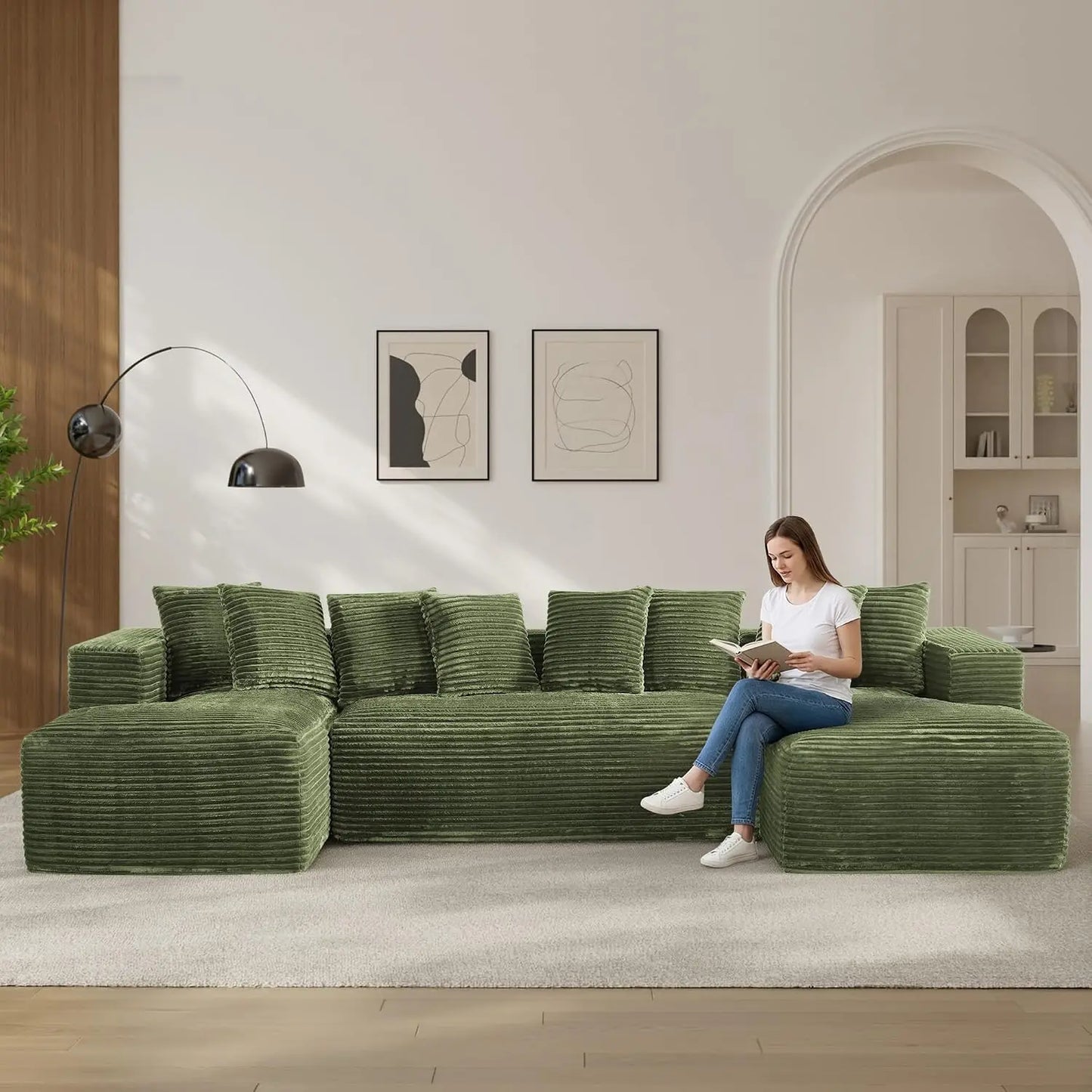131" Oversized Cloud Boneless Couch Sofa with Chaise, Black, Custom