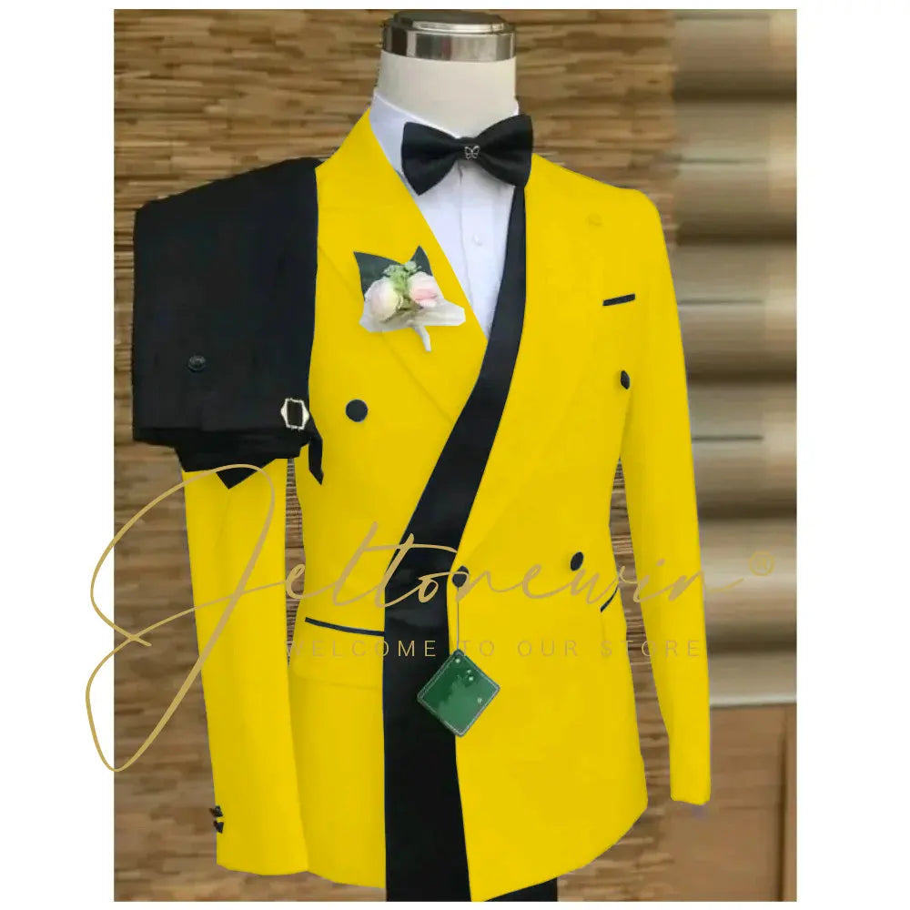 Double Breasted White Black Wedding Suits for Men Fashion Slim Fit Groom Best Man Wedding Tuxedo Formal Prom Wear 2 Pieces Set