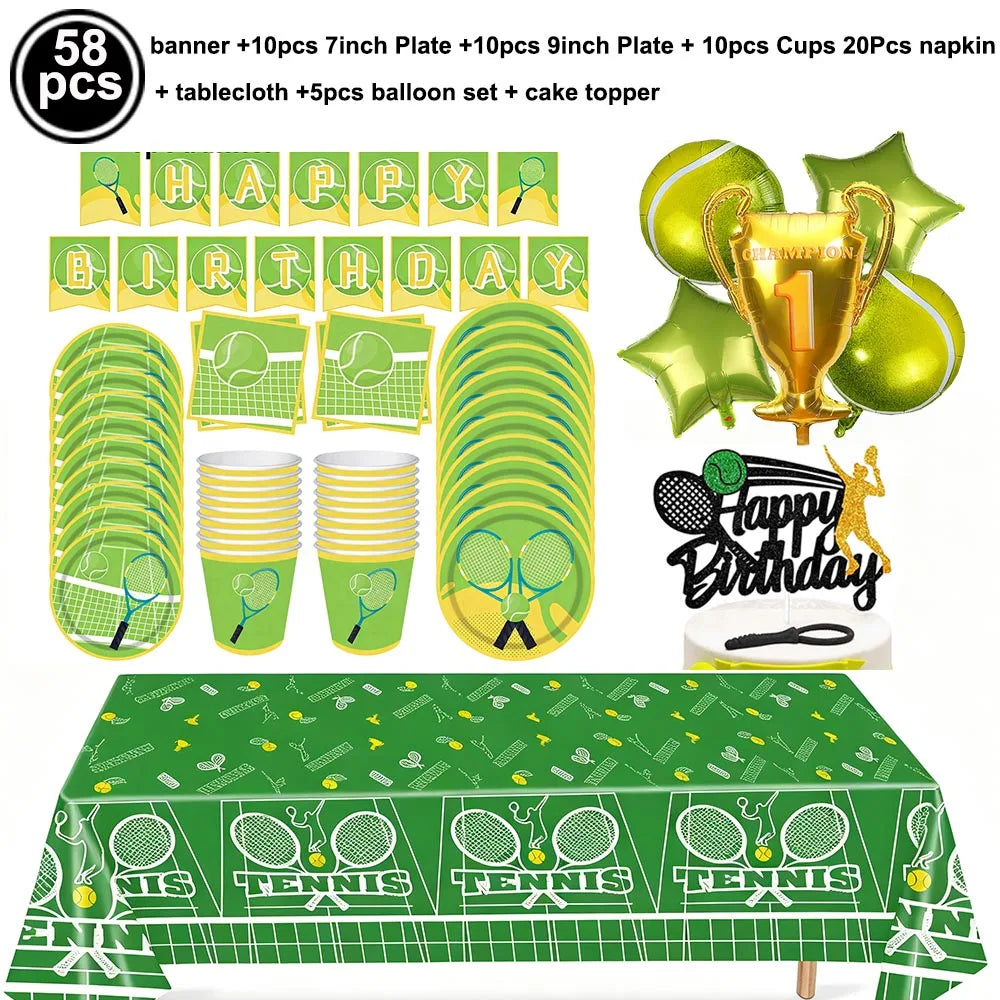 Tennis Cake Topper Happy Birthday Sign Cake Decorations Boy Man Tennis Racket Ball Player Sport Theme Birthday Party Supplies