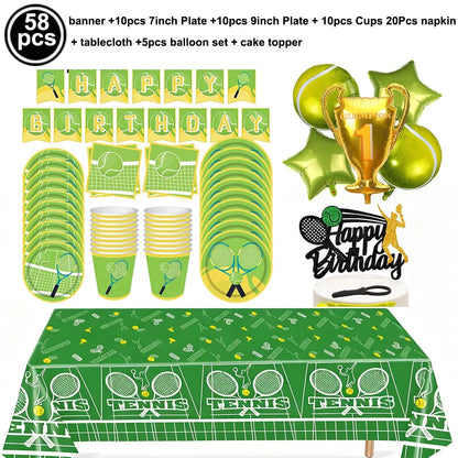 Tennis Cake Topper Happy Birthday Sign Cake Decorations Boy Man Tennis Racket Ball Player Sport Theme Birthday Party Supplies