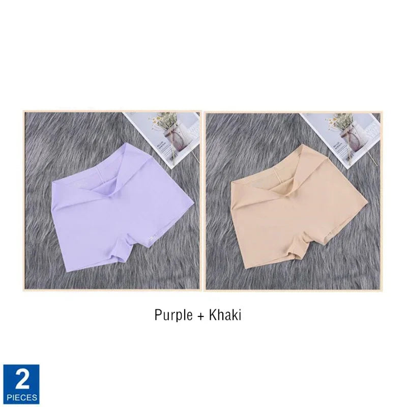 2Pcs Women Ice Silk Boxer Panties Cotton Crotch Antibacterial Underpants Sexy Seamless Safety Pants Thin Fast Dry Underwear