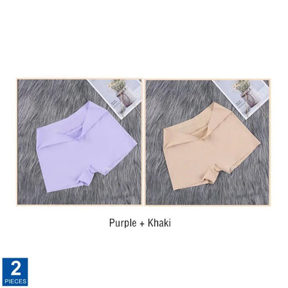 2Pcs Women Ice Silk Boxer Panties Cotton Crotch Antibacterial Underpants Sexy Seamless Safety Pants Thin Fast Dry Underwear