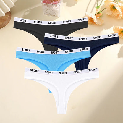 FINETOO 4PCS/Set Women Sexy Cotton Thongs For Women Sport Brand String Underwear Female Soft Coton Tangas Woman Thong Tanga
