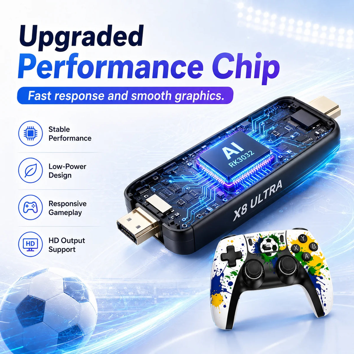4K HDMI TV Game Stick Retro Video Game Console, 50000+ Pre-installed Games 45 Emulators 2.4G Dual Wireless Controllers X8 Ultra