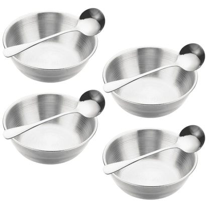 4Pcs Stainless Steel Sauce Dishes and 4Pcs Spoon for Appetizer Seasoning Serving Dishes Sets Tray Spice Plates Kitchen Tableware