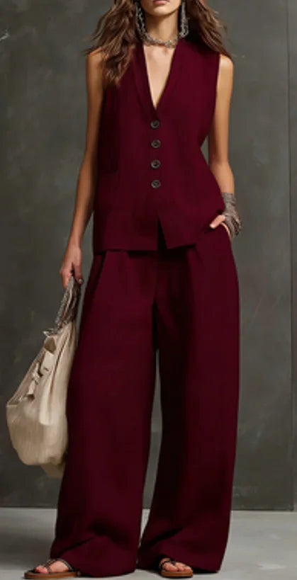 Outfits For Women 2 Piece Set Single-breasted Vest Pocket Solid Color Top Women Pocket Wide-leg Trousers Women's New Summer Suit
