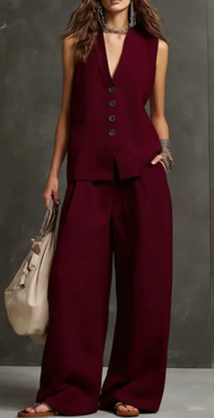Outfits For Women 2 Piece Set Single-breasted Vest Pocket Solid Color Top Women Pocket Wide-leg Trousers Women's New Summer Suit
