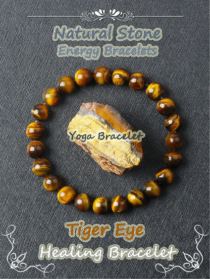 Original Natural Stone Beads Bracelet Men Women Reiki Blue Apatite Lapis Lazuli Amethyst Yellow Tiger Eye Beads Bracelet Jewelry