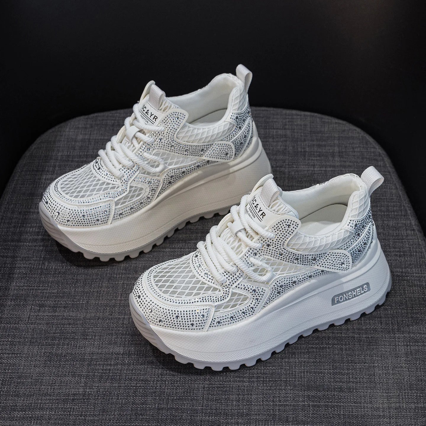 GKTINOO Hollow Sandals Rhinestones Fashion Lightweight Luxury Women Chunky Sneakers Female Summer Height Increasing Ladies Shoes