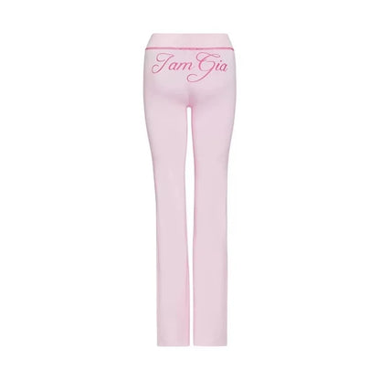 Gia Straight Shoulder Slim Letter Print Slim Hooded Zipper Short Jacket Sports Casual Pants Set
