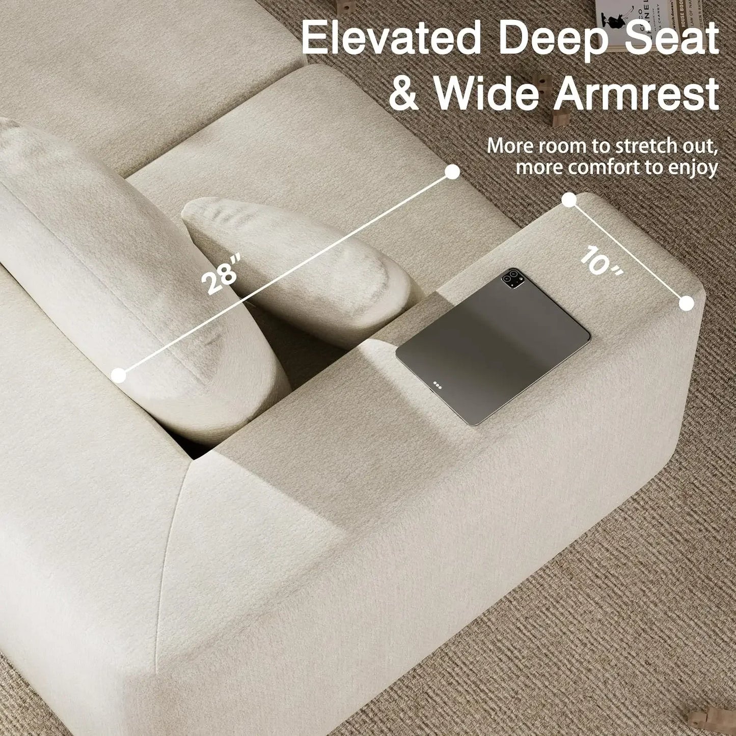 Extra Deep 150 Inch Oversized Modular Sofa Beige Couch Sectional Six Seat