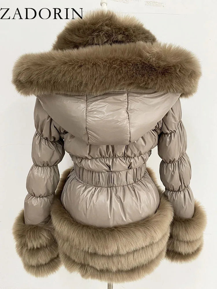 ZADORIN Winter Coat Women New Fashion Faux Fur Coat Detachable Sleeves Hood Duck Down Coats Hooded Black Puffer Jacket Outwear