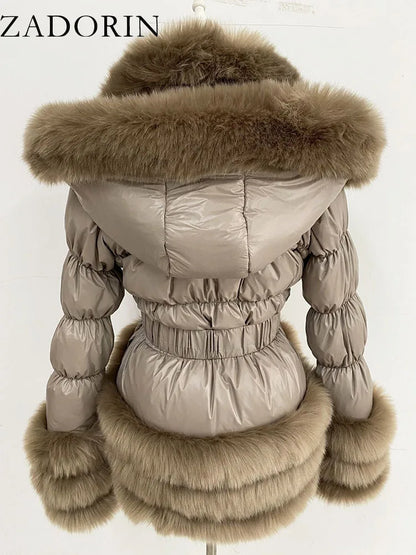 ZADORIN Winter Coat Women New Fashion Faux Fur Coat Detachable Sleeves Hood Duck Down Coats Hooded Black Puffer Jacket Outwear