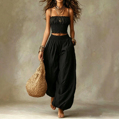 Fashion 2 Piece Sets Women Clothes Summer Casual Spaghetti Strap Top and Lantern Pants Suit Matching Two Piece Set Outfits