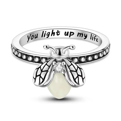 925 Sterling Silver Red Luminous firefly Heart Stone Snowflake Daisy Ring Rings Wedding Fashion Fine Jewelry For Mother Day