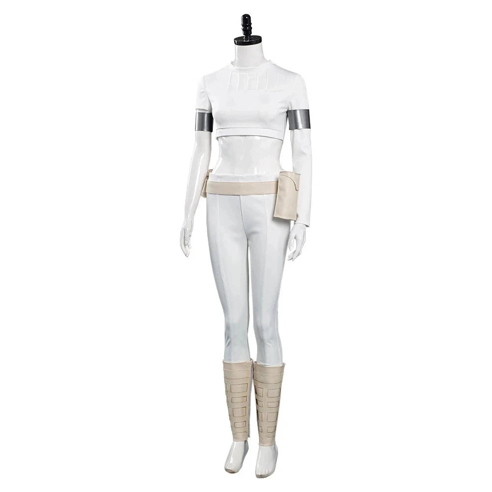 Padme Cosplay Amidala Fantasia Costume White Uniform Cloak Belt Movie Space Battle Disguise for Women Halloween Carnival Suit