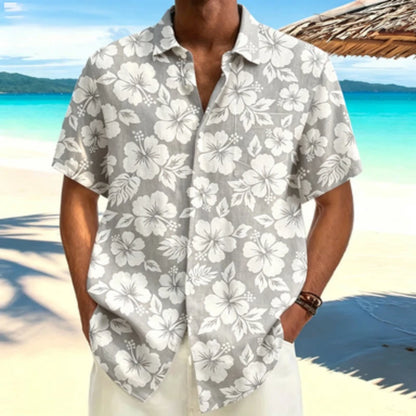 Men's short sleeved shirt light mature style Fusang flower short sleeved printed shirt European and American workplace business