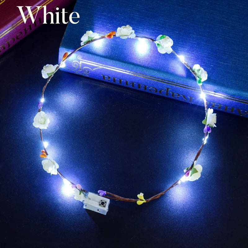 10-300pcs LED Flower Crowns Light Up Headbands Glowing Flower Crown Garland Glow in the Dark Headband for Wedding Party