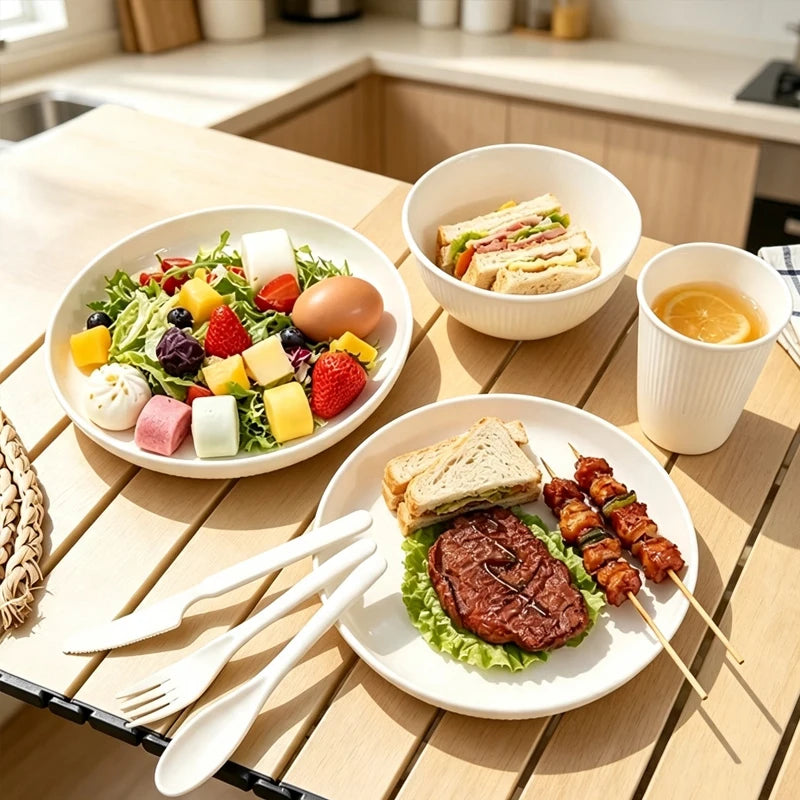 7pcs Tableware Set Is a Non-Fragile and Reusable Plate, Bowl and Cup Camping Family Kitchen Utensils.
