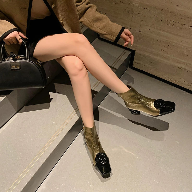 2026 NEW Autumn/Winter Women Boots Square Toe high Heel Shoes Split Leather Women Shoes Elegant Ankle Boots Zip Modern Boots