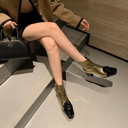 2026 NEW Autumn/Winter Women Boots Square Toe high Heel Shoes Split Leather Women Shoes Elegant Ankle Boots Zip Modern Boots