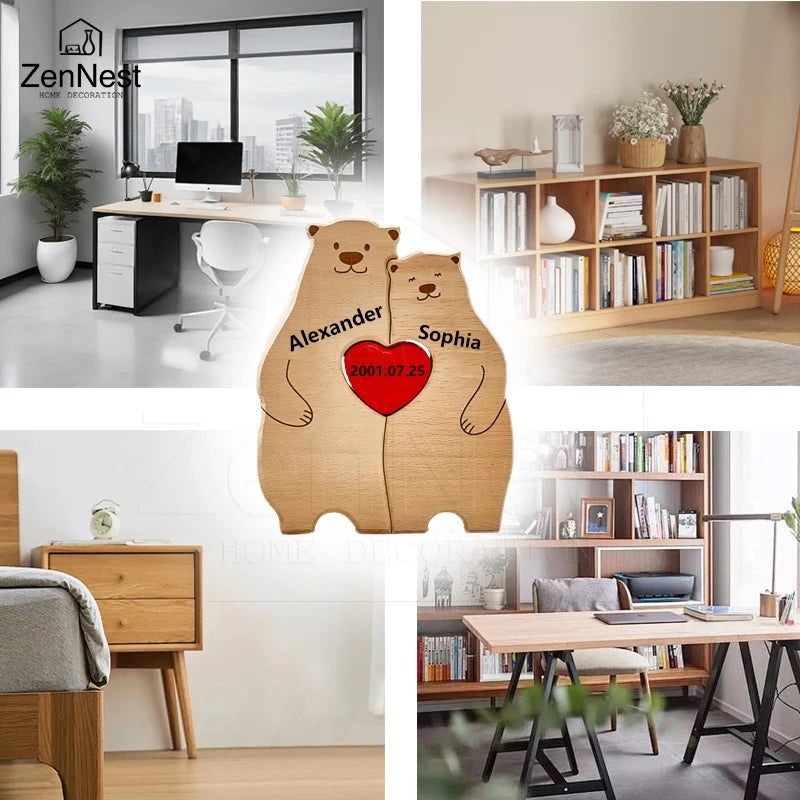 Bear Home Wooden Puzzle Personalized Custom Decor Heart Warmer