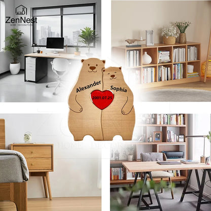 Bear Home Wooden Puzzle Personalized Custom Decor Heart Warmer Birthday Gift Art Puzzle Name Home Decor Thanksgiving Gift