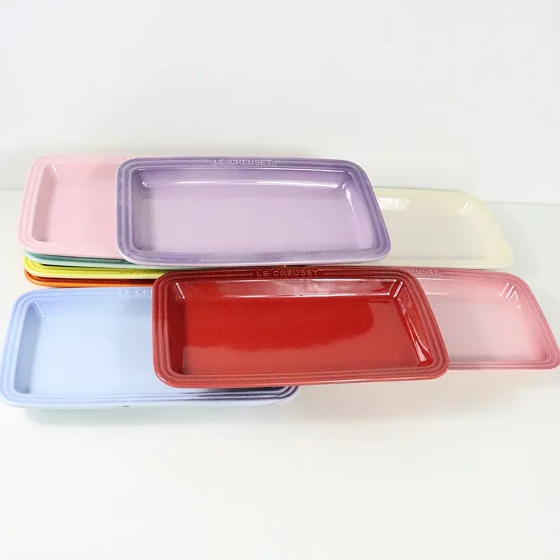 Le Creuset Rectangular Ceramic Plate Dim Sum Dessert Antipasto Dish Japanese Style Handmade Gradient Color Chinese Cuisine