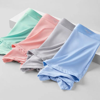 4Pcs Men's Underwear Ice Silk Mesh Boxer Shorts Sexy Panties Man Underpants Thin Male U Convex Lingerie Wholesale Lots L-6XL