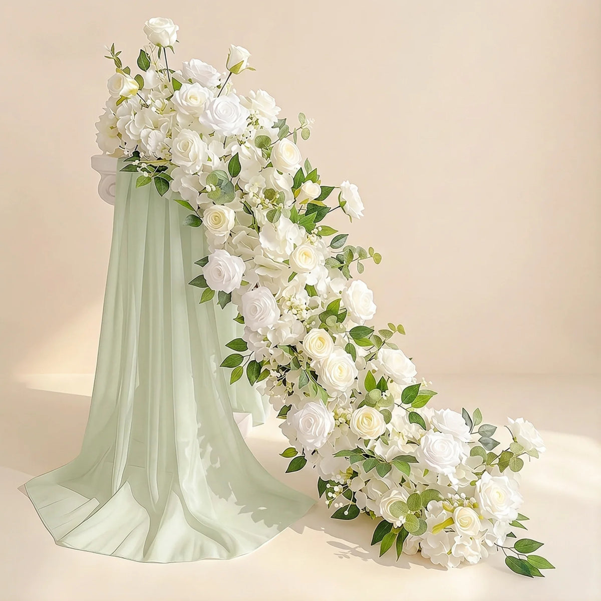 Uflower Pink Rose  Wedding Backdrop Decor Floor Flower Runner Event Table Centerpieces Silk Floral Strip Arrangement Party Props