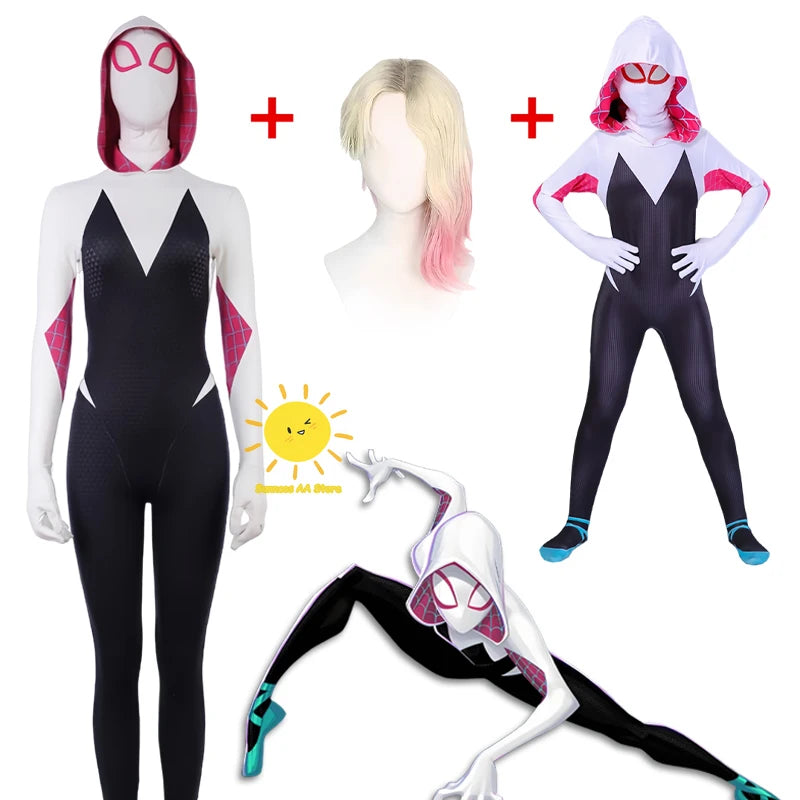 BEAST KINGDOM Spider Gwen Cosplay Gwen Stacy Cosplay Costume for Unisex Teenagers and Adults Jumpsuit Halloween Cosplay Bodysuit