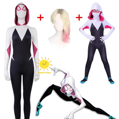 BEAST KINGDOM Spider Gwen Cosplay Gwen Stacy Cosplay Costume for Unisex Teenagers and Adults Jumpsuit Halloween Cosplay Bodysuit