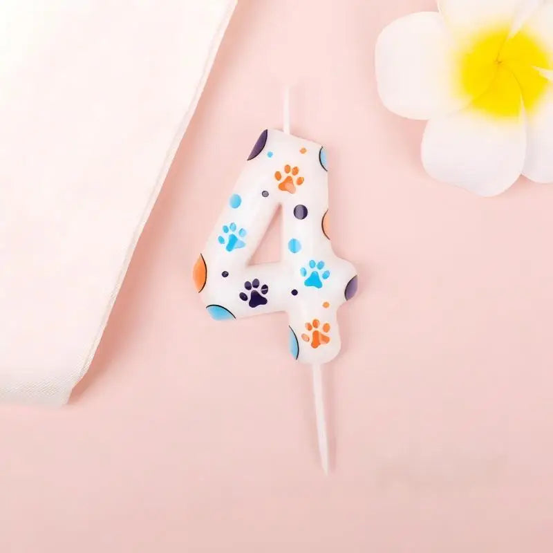 Cute Puppy Paw Print Number Birthday Cake Candle Kawaii Puppy Cake Candles Baking Individually Pack 3D Adorable Cake Decorations