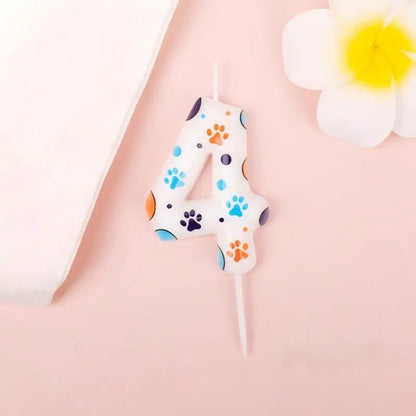 Cute Puppy Paw Print Number Birthday Cake Candle Kawaii Puppy Cake Candles Baking Individually Pack 3D Adorable Cake Decorations