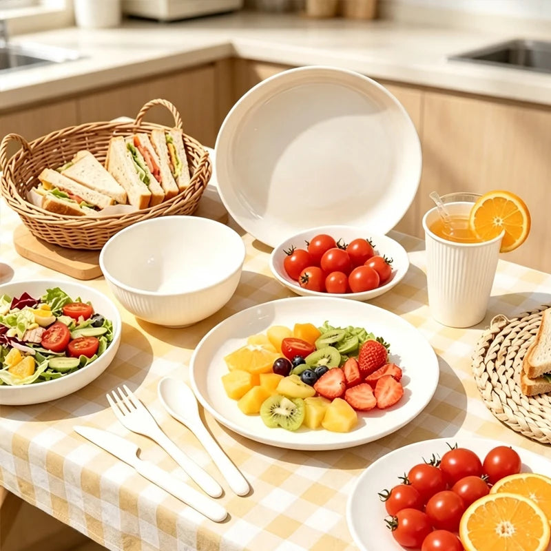 7pcs Tableware Set Is a Non-Fragile and Reusable Plate, Bowl and Cup Camping Family Kitchen Utensils.